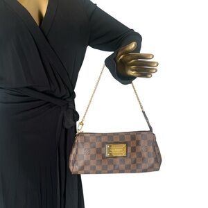Authentic Louis Vuitton Damier Ebene Eva Clutch Crossbody Bag